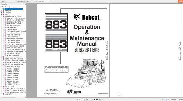 Bobcat Loader 883 7753 Operating Maintenance Manuals 1