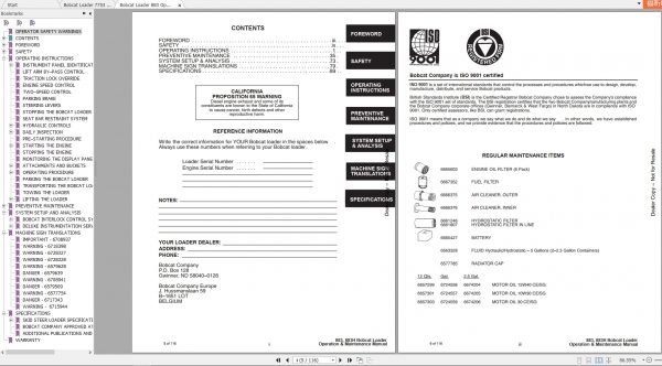 Bobcat Loader 883 7753 Operating Maintenance Manuals 3