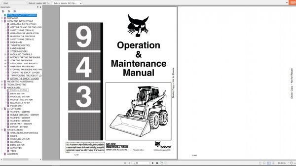 Bobcat Loader 943 Operation Maintenance Manuals 1