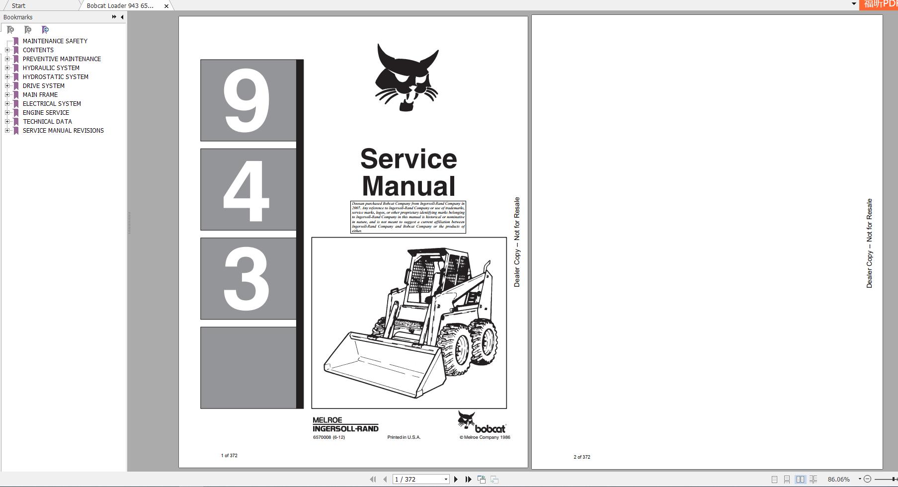 Bobcat Loader 943 Service Manual6570008 1