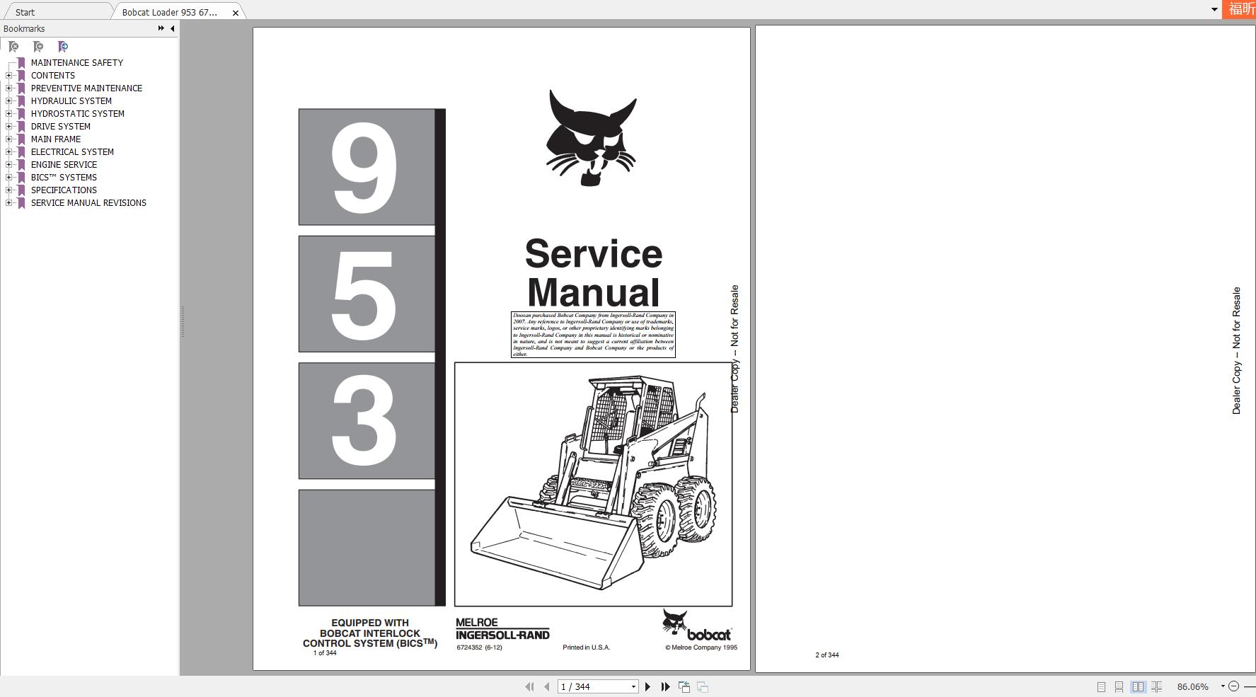 Bobcat Loader 953 Service Manual6724352 1