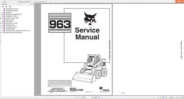 Bobcat Loader 963 Service Manuals 1