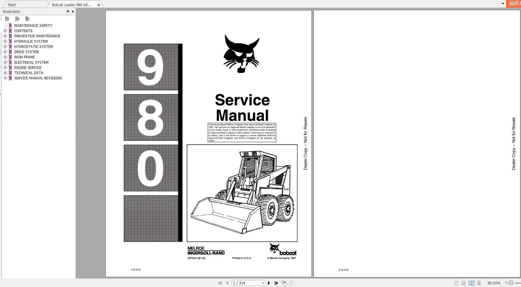 Bobcat Loader 980 Service Manual6570341 1