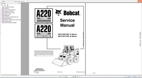 Bobcat Loader A220 Turbo Service Manual6901245 1