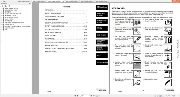 Bobcat Loader A300 Service Manuals 2