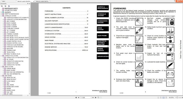 Bobcat Loader Bachkhoe B100 Service Manuals 2