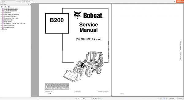 Bobcat Loader Bachkhoe B200 Service Manual6901848 1