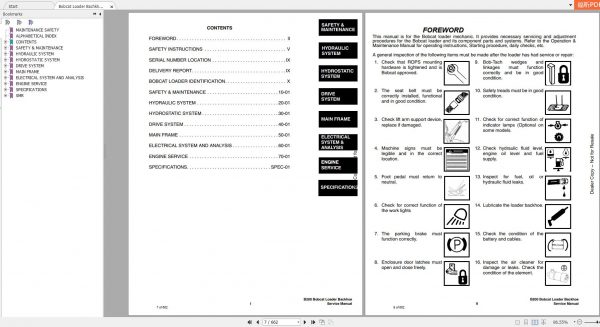 Bobcat Loader Bachkhoe B200 Service Manual6901848 2