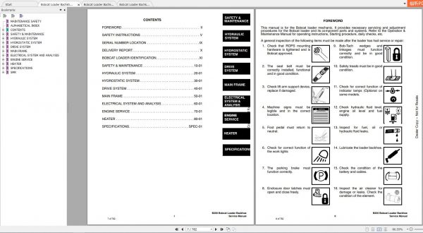 Bobcat Loader Bachkhoe B250 Service Manuals 2
