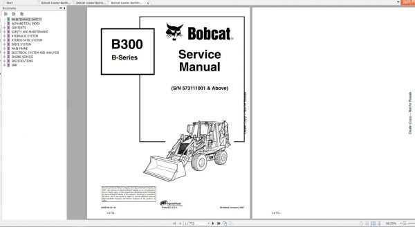 Bobcat Loader Bachkhoe B300 Service Manuals 1