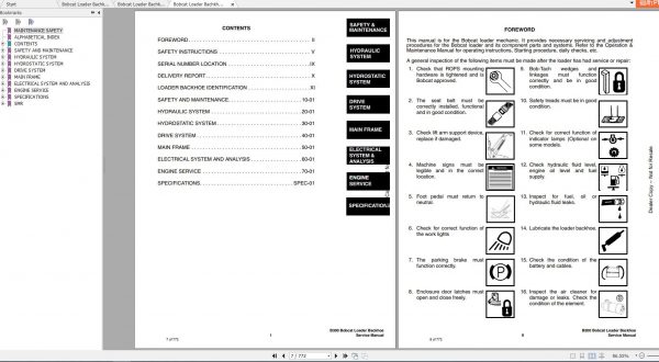 Bobcat Loader Bachkhoe B300 Service Manuals 2