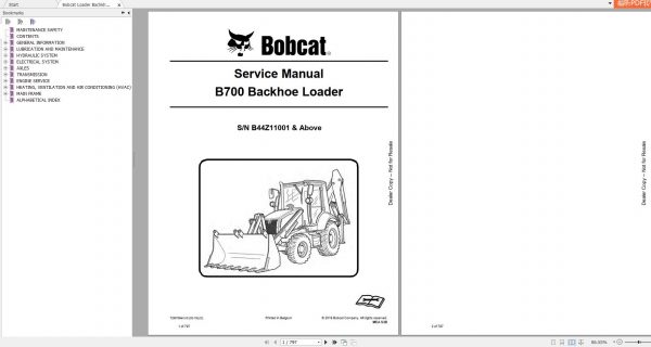 Bobcat Loader Bachkhoe B700 Service Manual7286756 1
