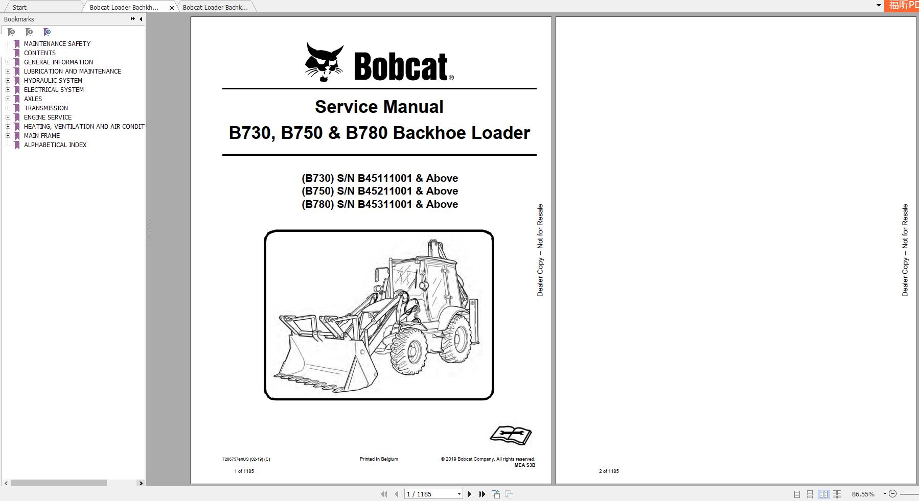 Bobcat Loader Bachkhoe B730 B750 B780 Service Manuals 1