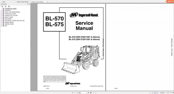 Bobcat Loader Bachkhoe BL570 BL570 Service Manuals 1