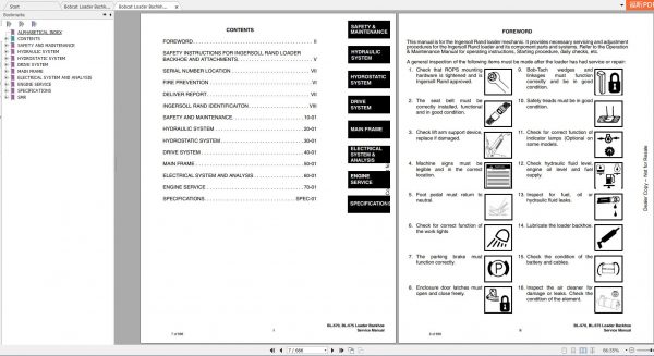 Bobcat Loader Bachkhoe BL570 BL570 Service Manuals 2