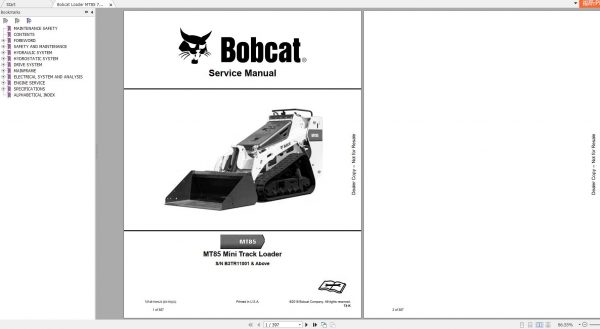 Bobcat Loader MT85 Service Manual7274811 1