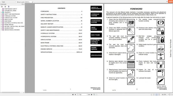 Bobcat Loader S250 Turbo Service Manual6901752 2