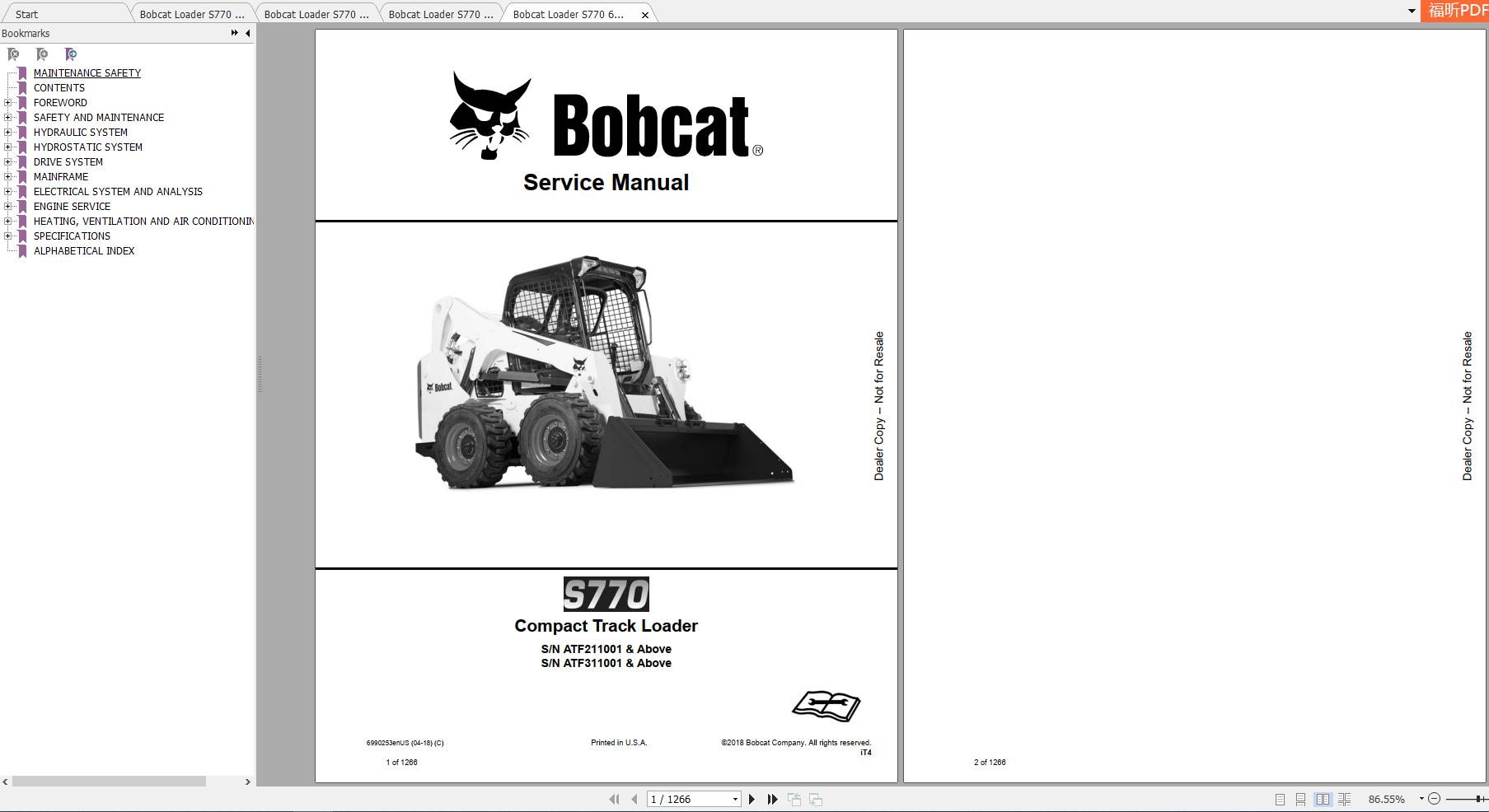 Bobcat Loader S770 Service Manuals 1