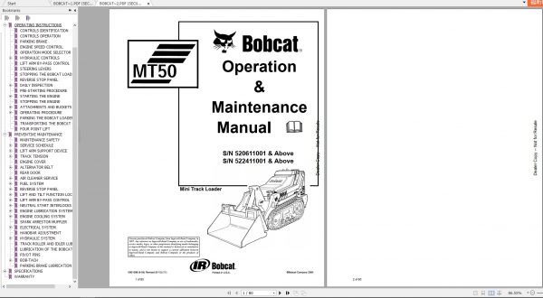 Bobcat Mini Loader MT502 MT80 Operaton Maintenance Manuals 1