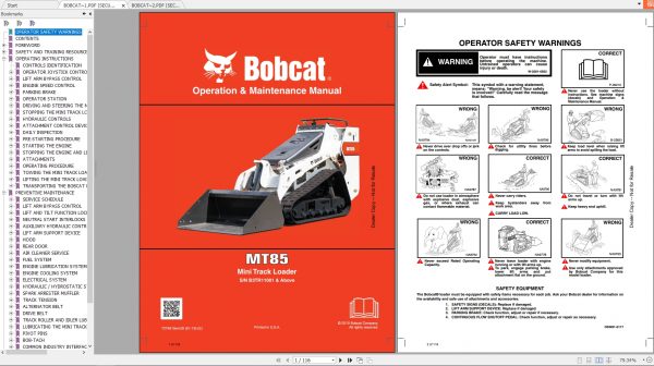 Bobcat Mini Loader MT502 MT80 Operaton Maintenance Manuals 2