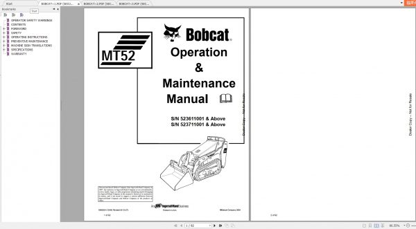 Bobcat Mini Loader MT52 Operaton Maintenance Manuals 1