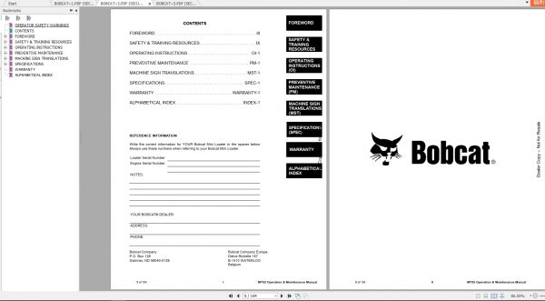 Bobcat Mini Loader MT52 Operaton Maintenance Manuals 3