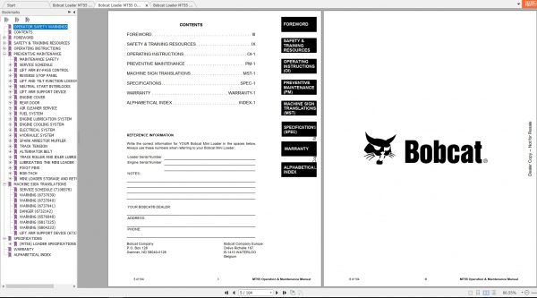 Bobcat Mini Loader MT55 Operaton Maintenance Manuals 3