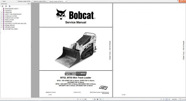 Bobcat Mini Track Loader MT52 MT55 Service Manuals 1