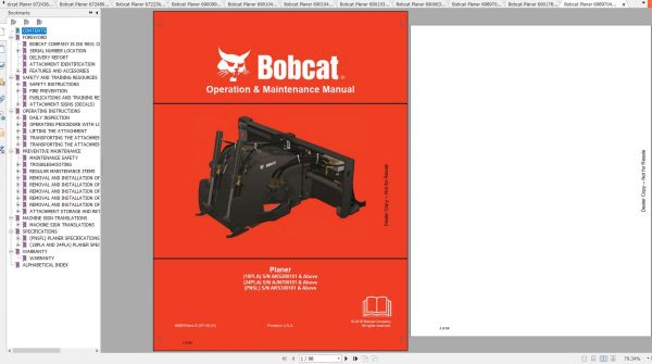 Bobcat Planer Operation Maintenance Manuals 1