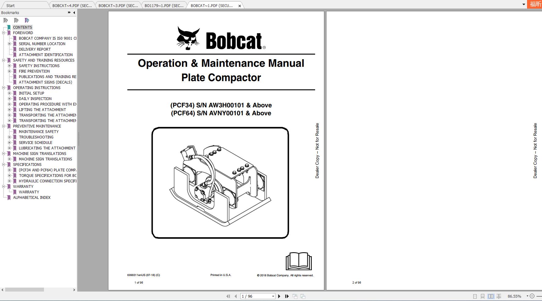 Bobcat Plate Compactor Operation Maintenance Manuals 1