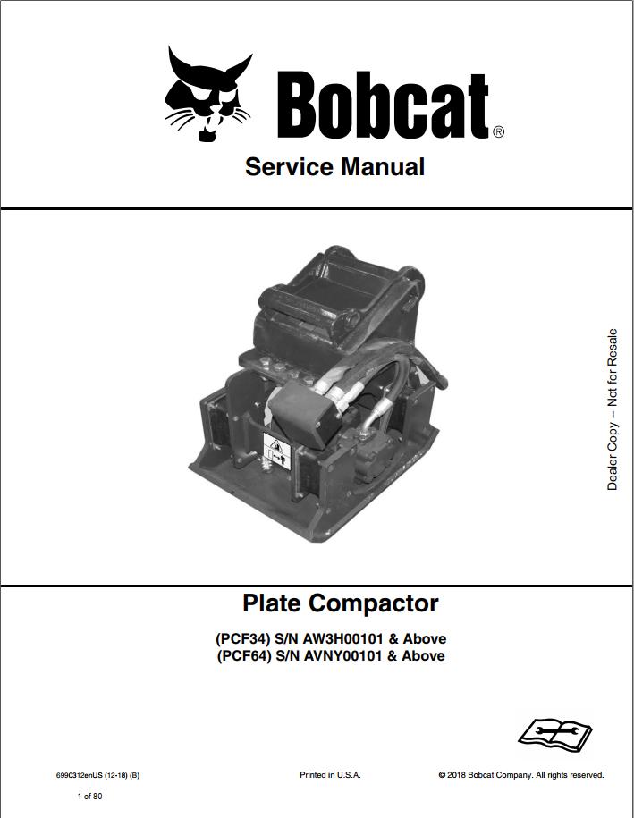 Bobcat Plate Compactor PCF34 PCF64 Service Manual6990312 1