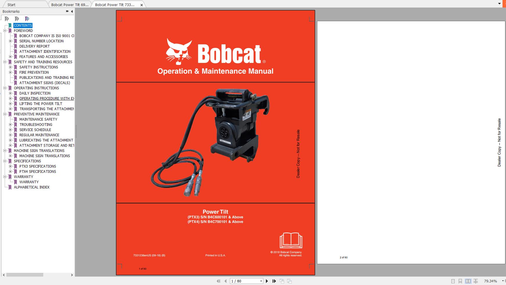 Bobcat Power Tilt Operation Maintenance Manuals 1