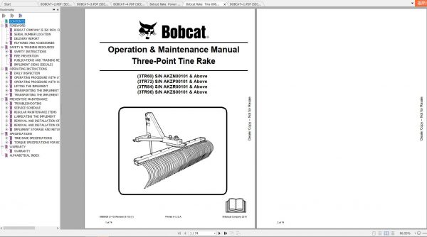Bobcat Rake Operation Maintenance Manuals 1