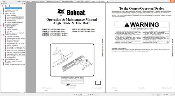 Bobcat Rake Operation Maintenance Manuals 2