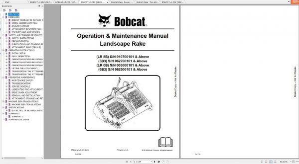 Bobcat Rake Operation Maintenance Manuals 3