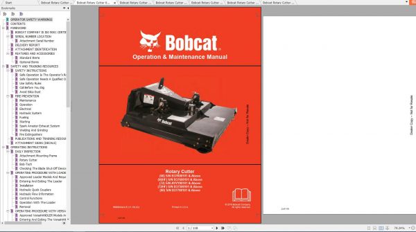 Bobcat Rotary Cutter Operation Maintenance Manuals 1