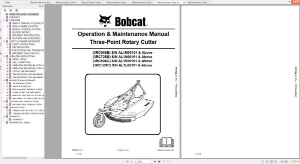 Bobcat Rotary Cutter Operation Maintenance Manuals 3