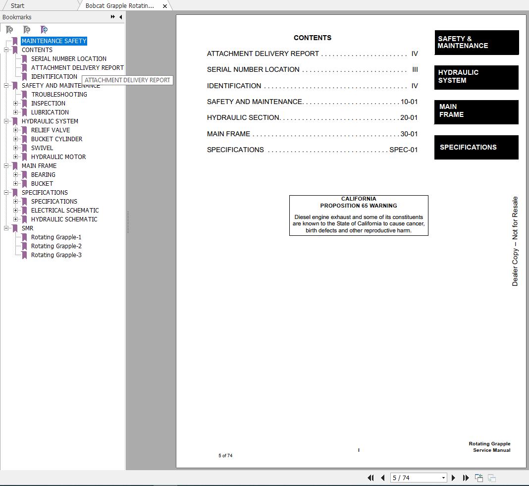 Bobcat Rotating Grapple 30 40 Service Manual6902024 2