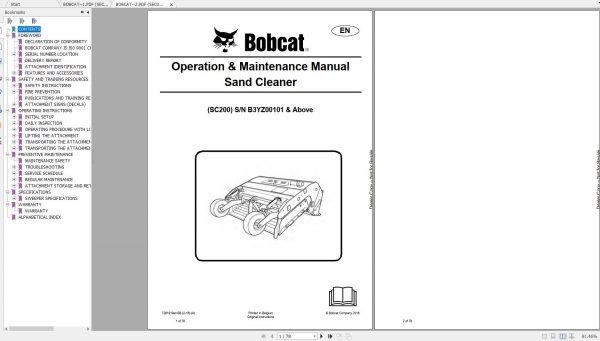 Bobcat Sand Cleaner Sand Spreader Operation Maintenance Manuals 1