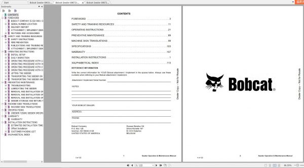 Bobcat Seeder Operation Maintenance Manuals 3