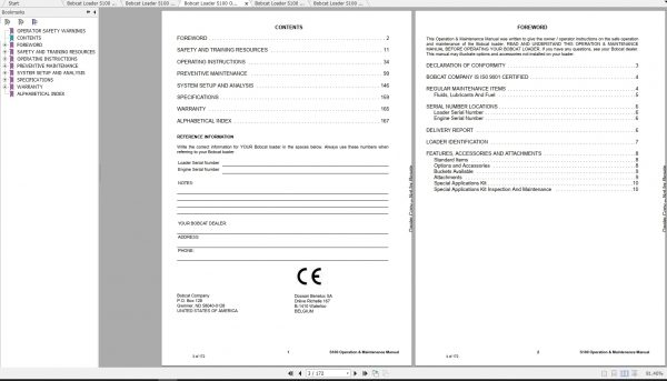 Bobcat Skid Steer Loader S100 Operaton Maintenance Manuals 3