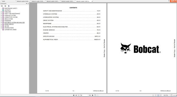 Bobcat Skid Steer Loader S100 Service Manuals 2