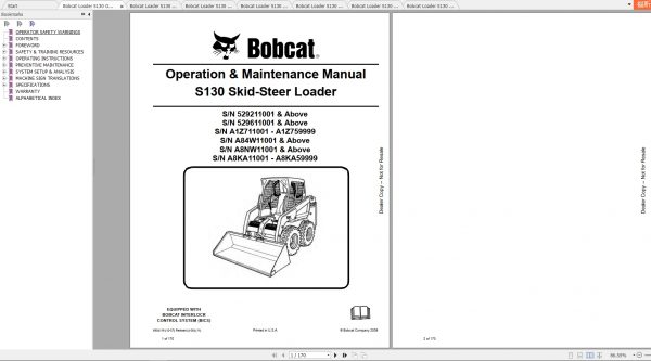 Bobcat Skid Steer Loader S130 Operaton Maintenance Manuals 1