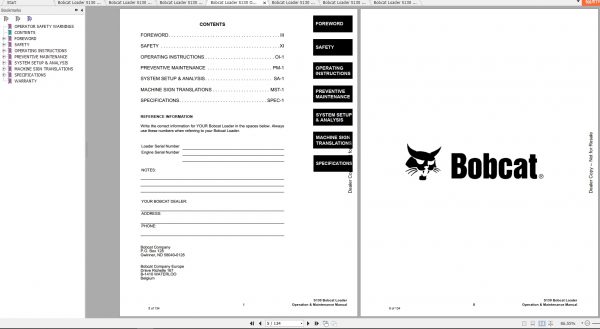 Bobcat Skid Steer Loader S130 Operaton Maintenance Manuals 3