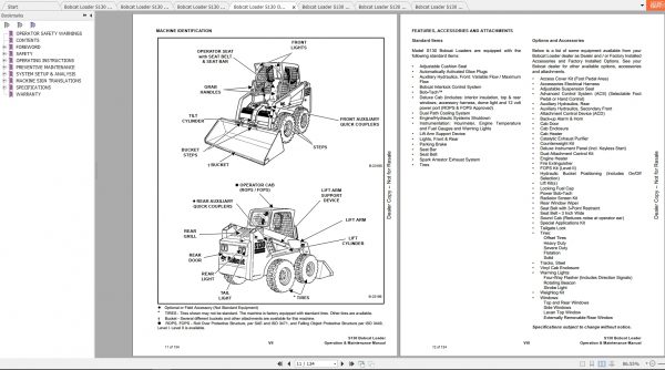 Bobcat Skid Steer Loader S130 Operaton Maintenance Manuals 4