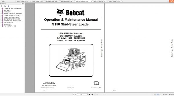 Bobcat Skid Steer Loader S150 Operaton Maintenance Manuals 1