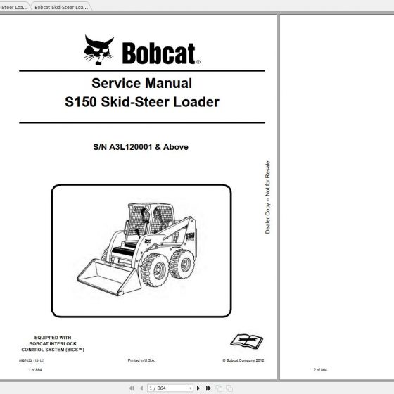 Bobcat SkidSteer Loader S150 S160 Service Manuals