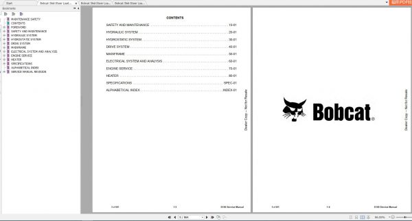 Bobcat Skid Steer Loader S150 Service Manuals 2