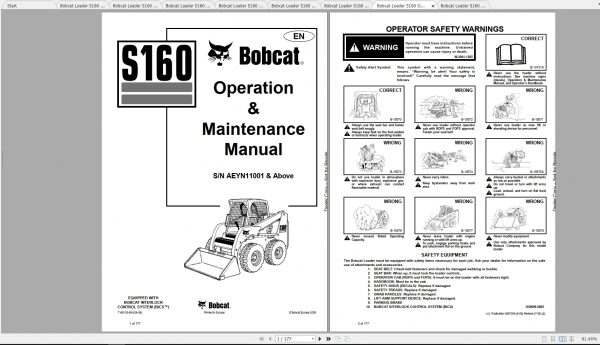 Bobcat Skid Steer Loader S160 Operaton Maintenance Manuals 2