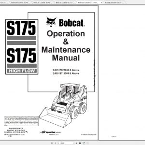Bobcat Skid Steer Loader S175 Operaton Maintenance Manuals 1